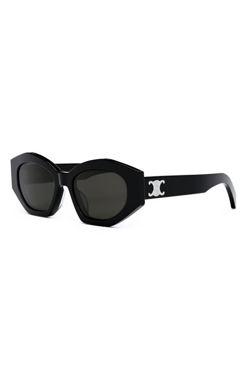 Shop Celine Triomphe 54mm Cat Eye Sunglasses In Shiny Black/smoke