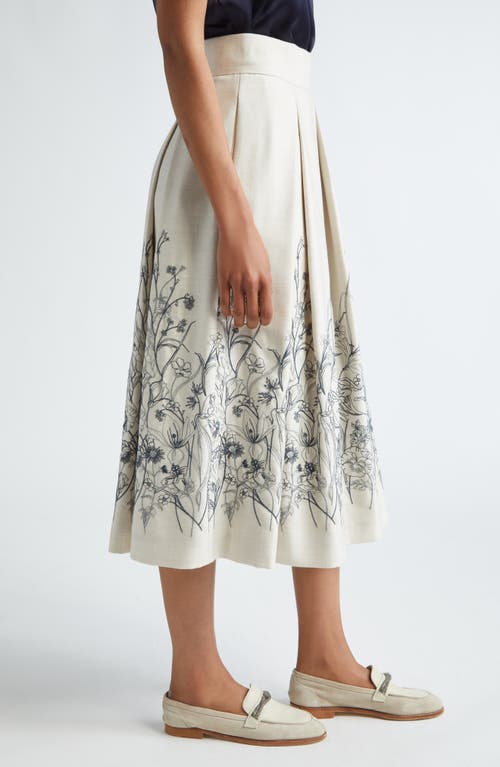 Shop Eleventy Floral Embroidered Pleated Midi Skirt In Ivory