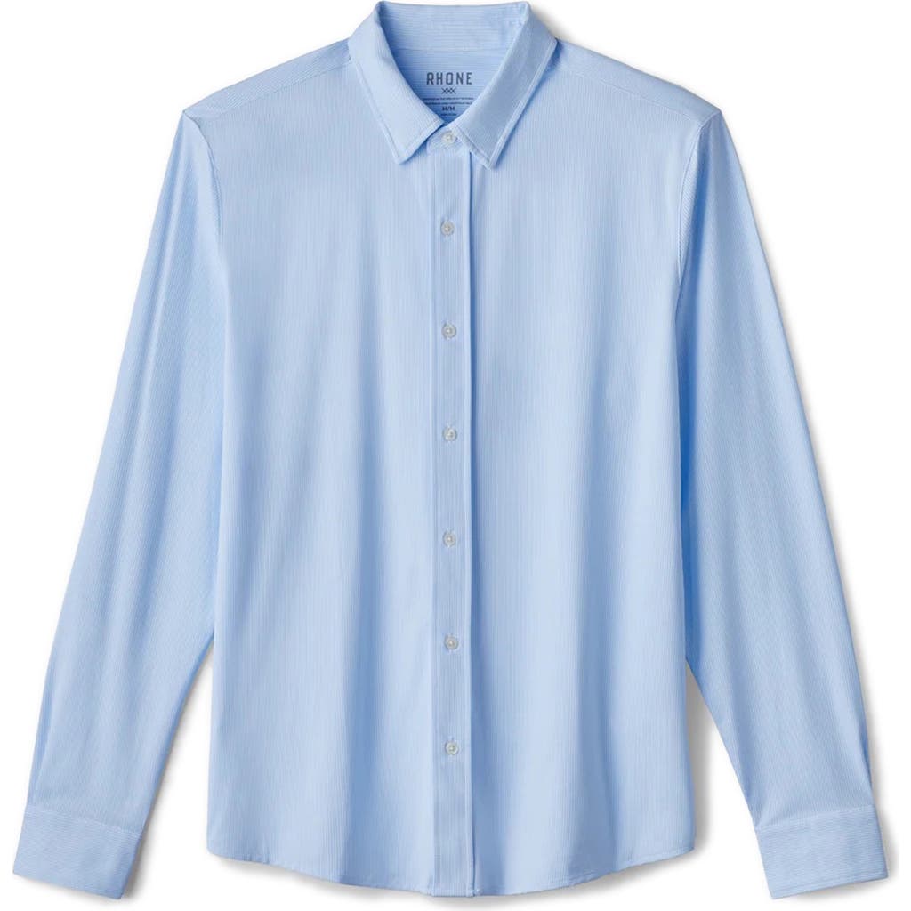 Rhone Commuter Shirt Slim Fit Blue Stripe L In Blue Stripe