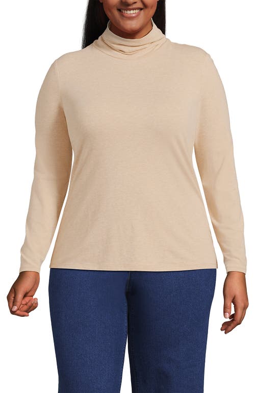 Shop Lands' End Plus Size Lightweight Jersey Skimming Long Sleeve Turtleneck In French Pecan Heather