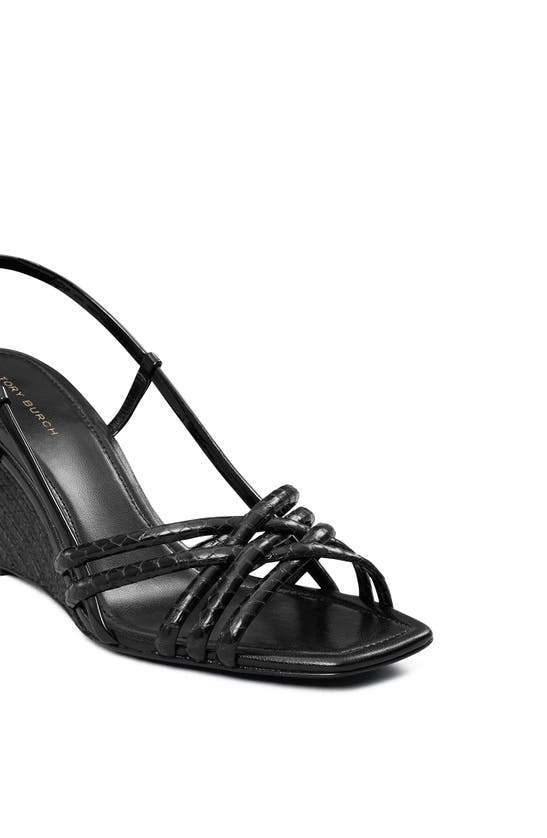 Shop Tory Burch Metallic Wedge Espadrille Sandal In Perfect Black / Perfect Black