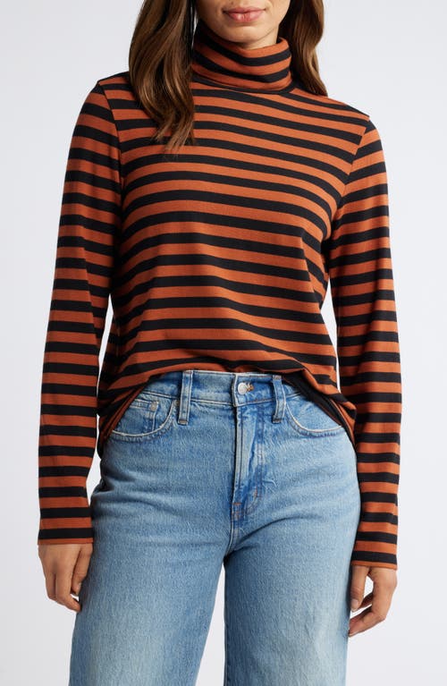 Caslonr Caslon(r) Long Sleeve Turtleneck Top In Black- Rust G Charm Stripe