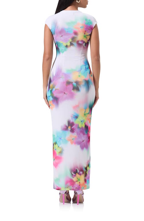 Shop Afrm Cody Print Cap Sleeve Mesh Maxi Dress In Blur Pansy