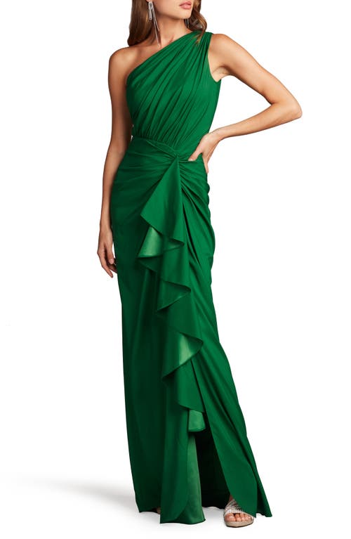 Tadashi Shoji One Shoulder Ruffle Gown In Bamboo