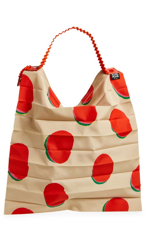 Bean Dots Pleated Tote in Beige/Red