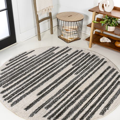 Jonathan Y Khalil Modern Berber Stripe Round Area Rug In Cream/black