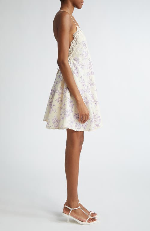 Shop Zimmermann Halliday Floral Lace Trim Linen Mini Slipdress In Yellow/lilac Floral