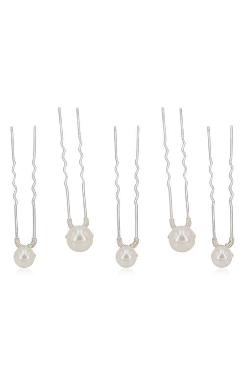Brides & Hairpins Iva Set of 5 Imitation Pearl Hair Pins in Silver at Nordstrom