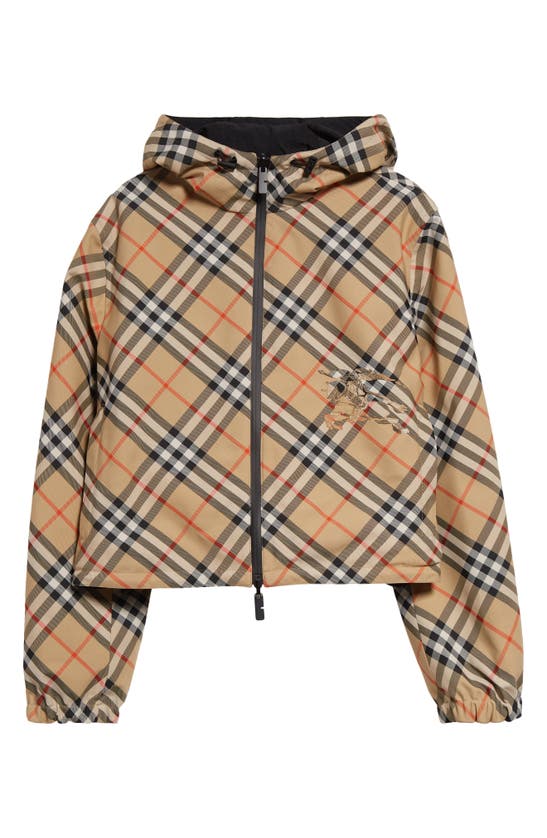 Shop Burberry Equestrian Knight Reversible Hooded Jacket In Sand Ip Check