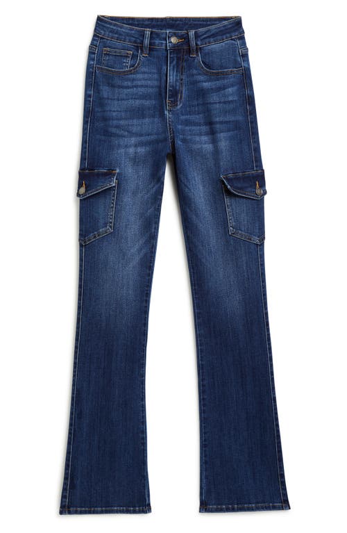 Shop Tractr Kids' Flare Leg Cargo Jeans In Indigo