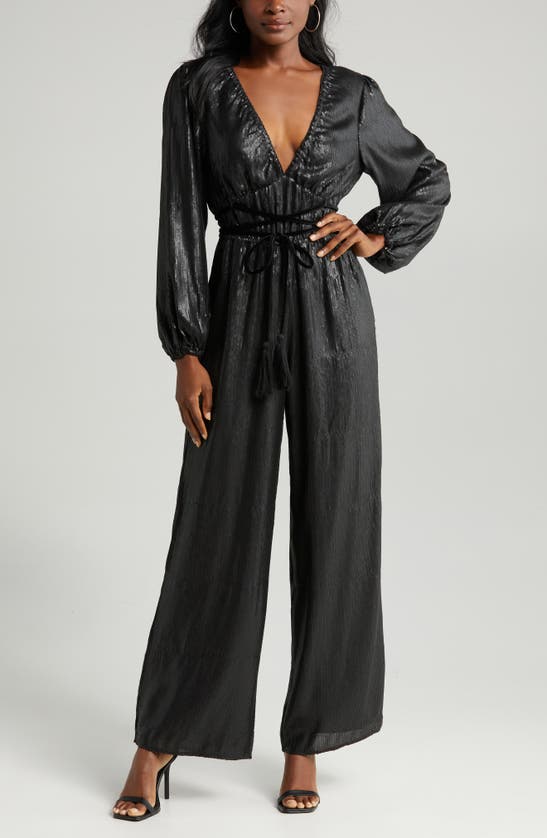 Shop Btfl-life Liza Sequin Long Sleeve Jumpsuit In Black