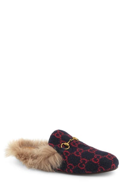 Gucci Princetown Genuine Shearling Lined Mule Loafer In Multi Blue