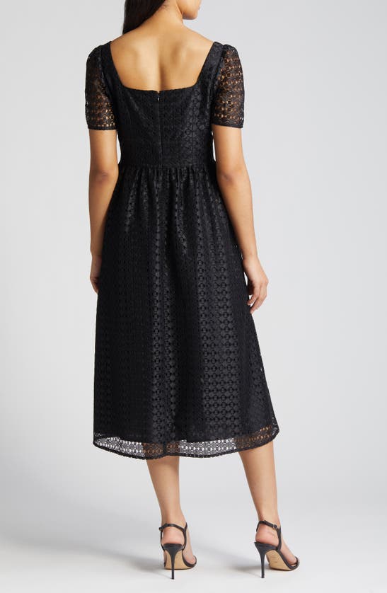 Shop Anne Klein Puff Sleeve Geometric Lace Midi Dress In Anne Black