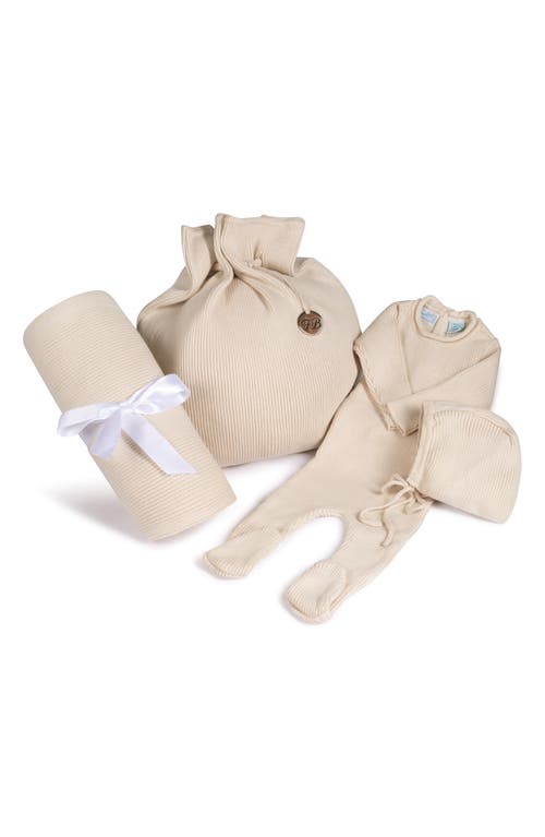 Feltman Brothers Ribbed Knit Footie, Bonnet, Blanket & Gift Bag Set in Ecru at Nordstrom, Size 0-3M