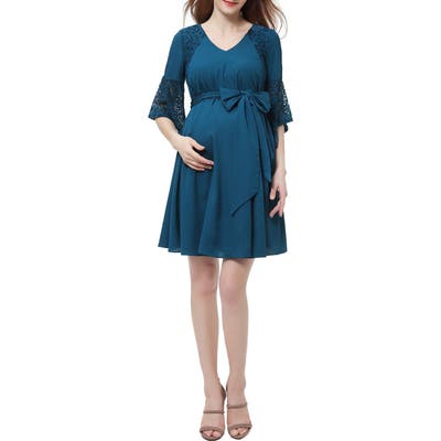 Kimi And Kai Abbey Lace Trim Maternity Dress, Blue