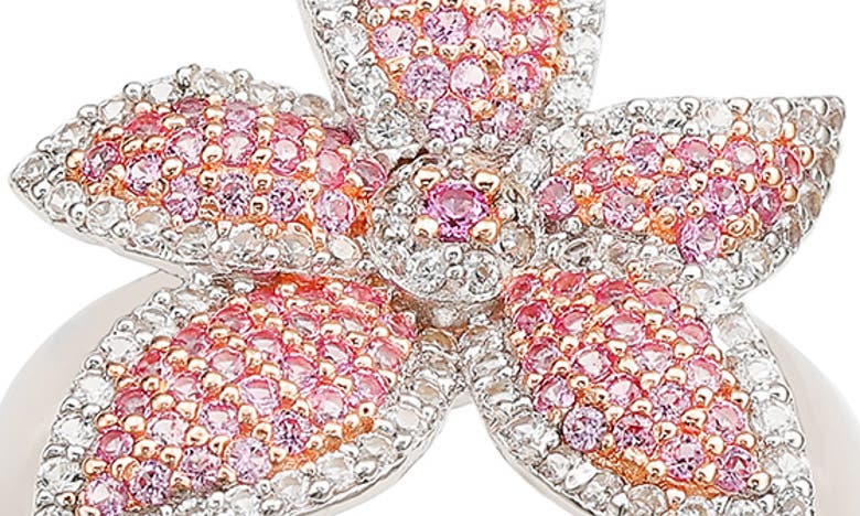 Suzy Levian Pink Sapphire & White Sapphire Flower Ring In Pink