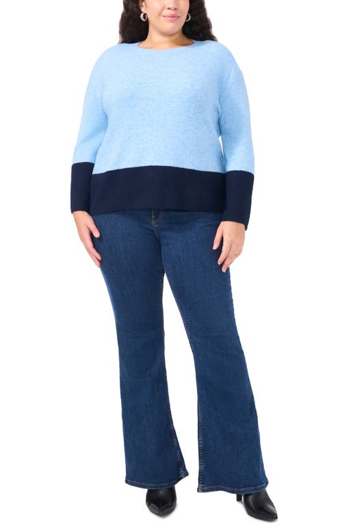 Shop Vince Camuto Colorblock Crewneck Sweater In Blue Hthr