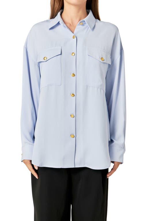 Shop English Factory Military Button-up Shirt In Powder Blue