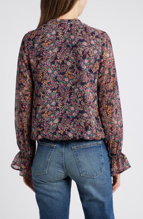 Shop Gibsonlook Floral Print Tie Neck Top In Navy Multi Floral