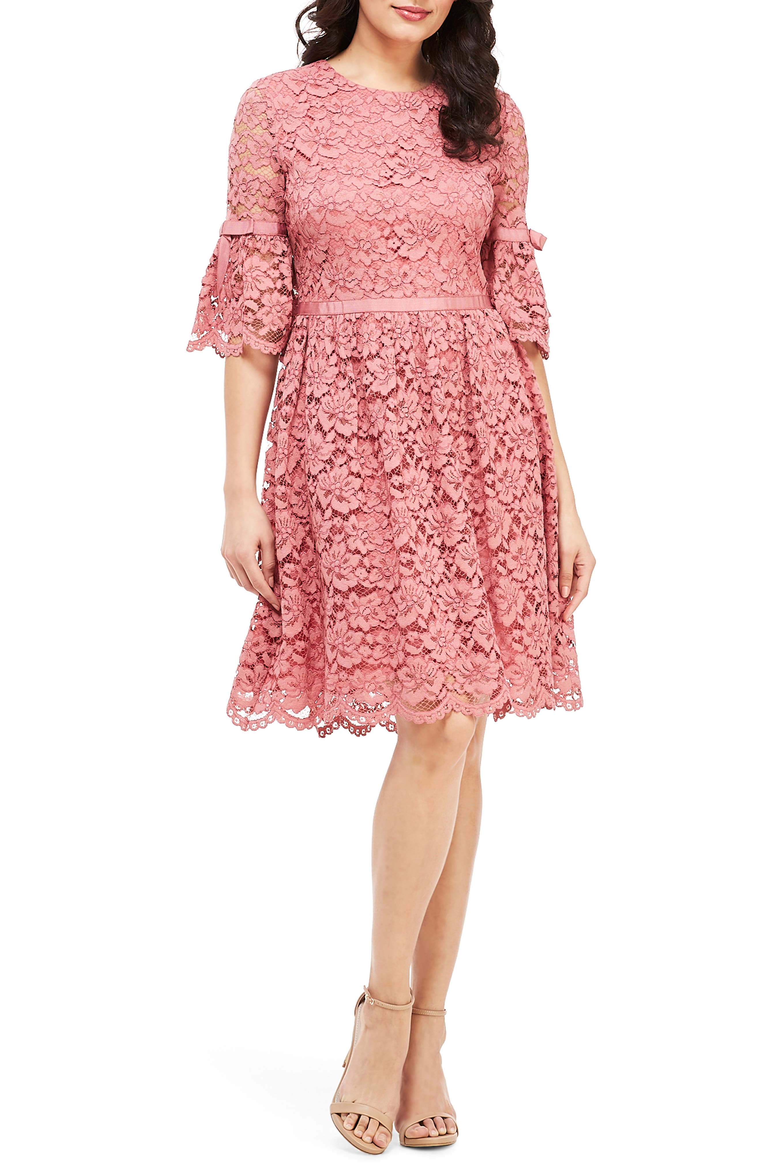 Gal Meets Glam Collection Josephine Scallop Lace Fit & Flare Dress, Pink
