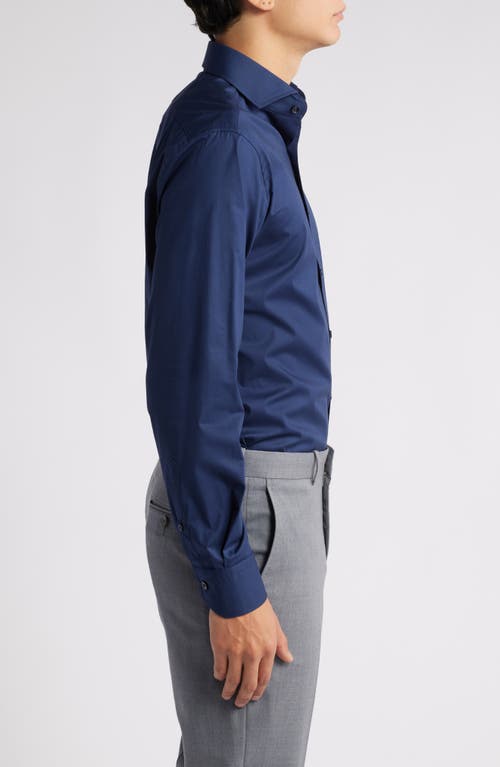 Lorenzo Uomo Trim Fit Solid Stretch Cotton Dress Shirt In Navy