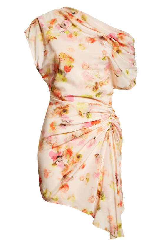 Shop A.l.c Poppy One-shoulder Silk Blend Minidress In Balm