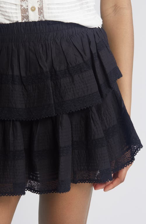 Loveshackfancy Tiered Ruffle Cotton Miniskirt In Black