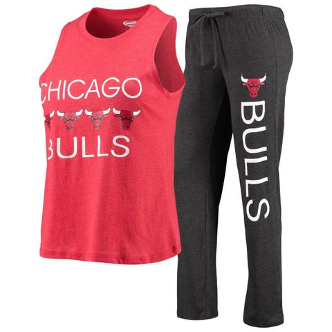 Women's Concepts Sport Heathered Black/Heathered Red Chicago Bulls Raglan Long Sleeve T-Shirt & Shorts Sleep Set in Heather Black