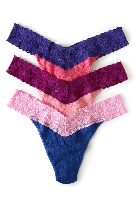 Hanky Panky Original Rise Lace Thongs In Atc/plb/sr