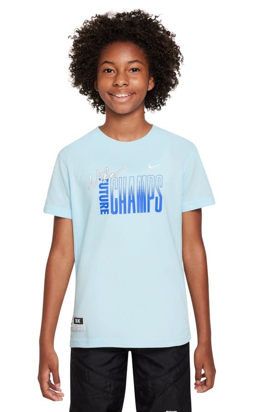 Shop Nike Kids' Dri-fit Future Champs Graphic T-shirt In Glacier Blue