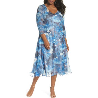 Plus Size Komarov Chiffon & Charmeuse A-Line Dress, Blue