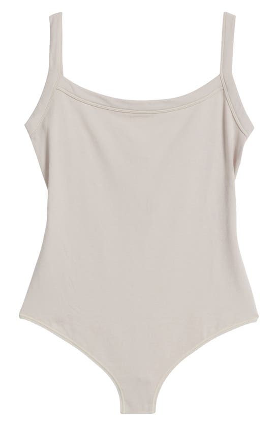 Shop Skims Stretch Cotton Jersey Bodysuit In Stone