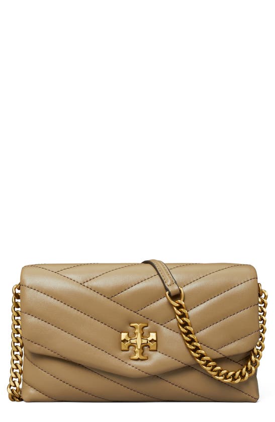 Tory Burch Kira Chevron Quilted Leather Wallet On A Chain In Pebblestone