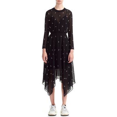 Maje Rabilo Long Sleeve Handkerchief Hem Dress, Black