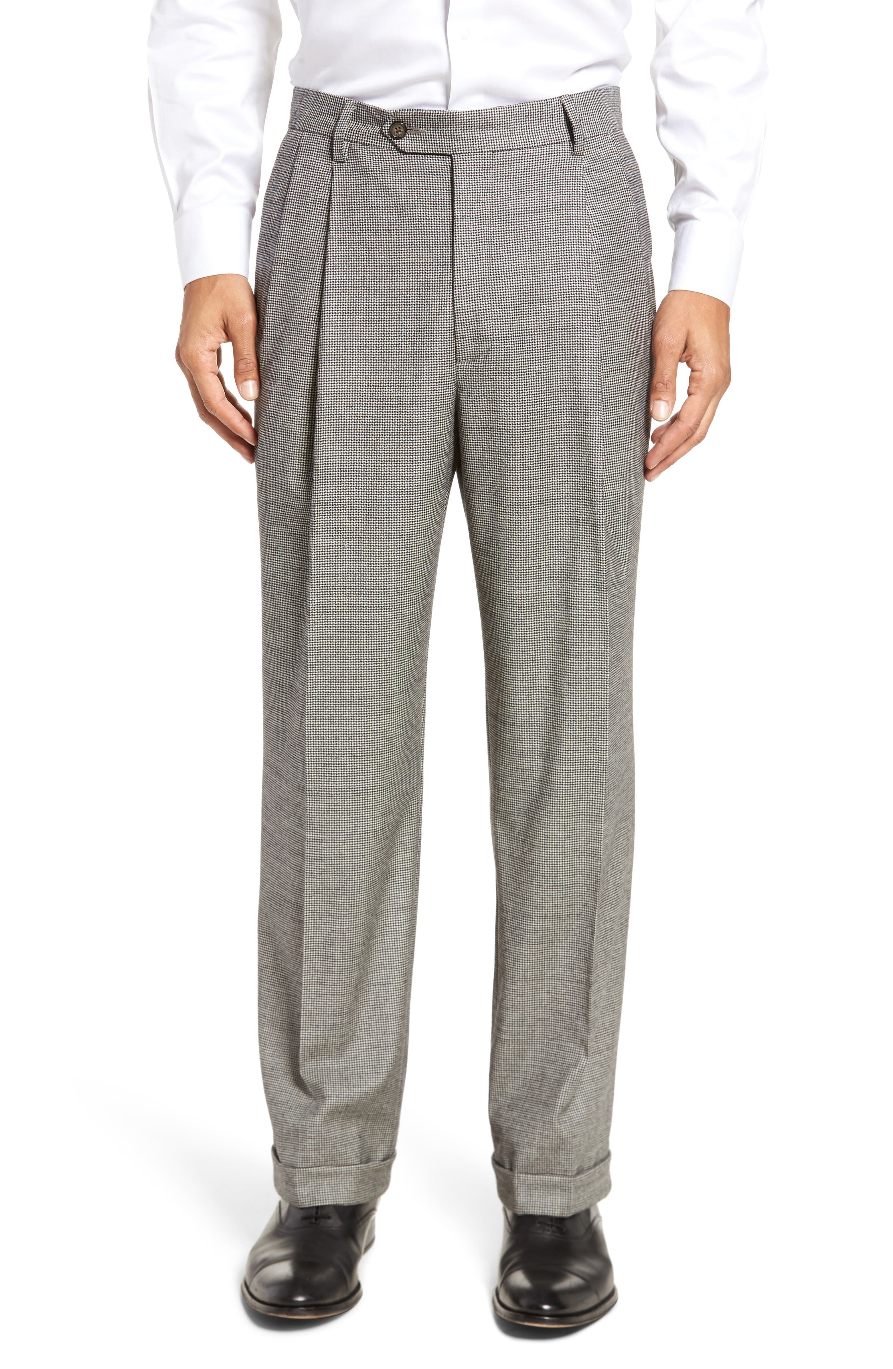 Berle Pleated Classic Fit Stretch Houndstooth Wool Dress Pants Nordstrom