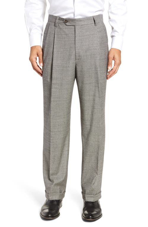 Berle Touch Finish Pleated Houndstooth Classic Fit Stretch Wool Dress Trousers In Black/white