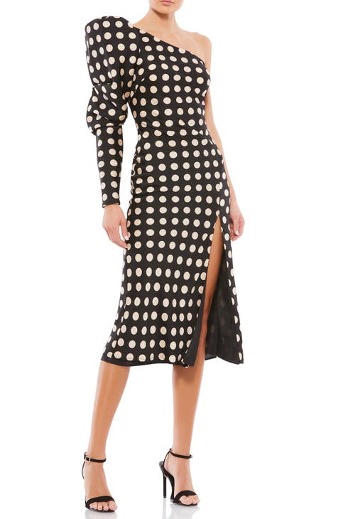 Polka Dot One-Shoulder Cocktail Dress