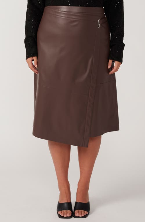 Estelle Michelangelo Faux Leather Wrap Midi Skirt In Chocolate