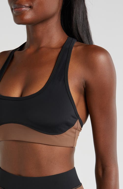 Shop Daughter Lessons Heartbreaker Colorblock Stretch Nylon Sports Bra In Black