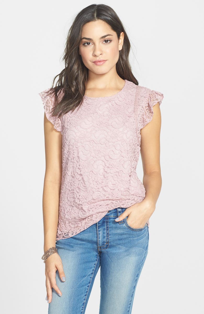 Frenchi Flutter Sleeve Lace Tee (Juniors) | Nordstrom