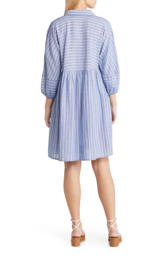 Caslon Stripe Long Sleeve Linen Blend Dress In Blue- White Lena Stripe ...