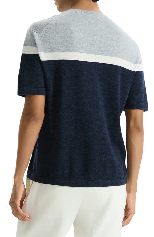 Shop Theory Colorblock Linen Blend T-shirt In Baltic Multi