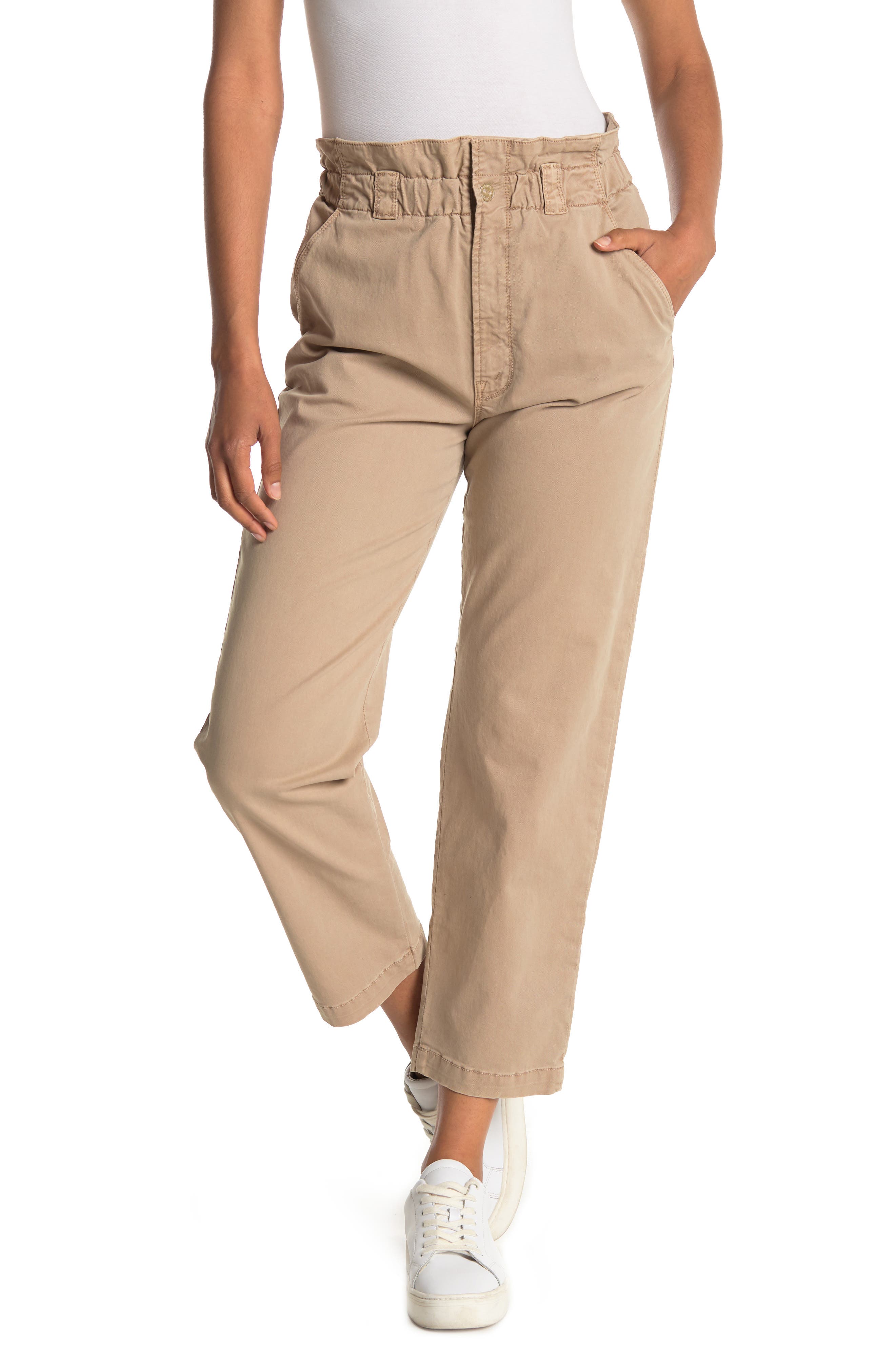 Mother The Yoyo Ruffle Greaser Ankle Crop Paperbag Pants In Medium Beige