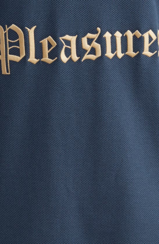 Shop Pleasures Wyatt Logo Boxy Piqué Polo In Navy