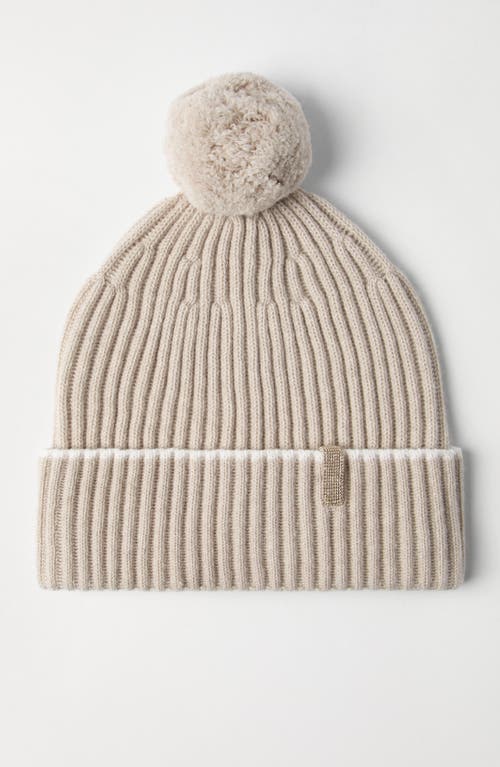 Shop Brunello Cucinelli Cashmere Rib Knit Beanie In Hazelnut