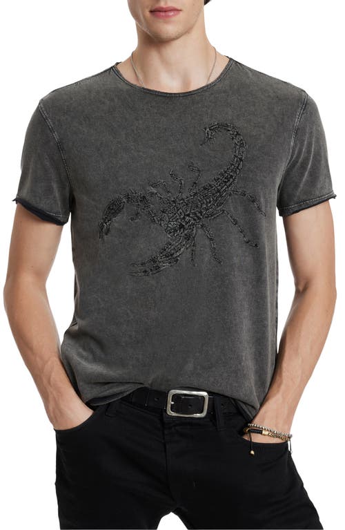 John Varvatos Scorpion Embroidered Cotton T-Shirt Charcoal at Nordstrom,