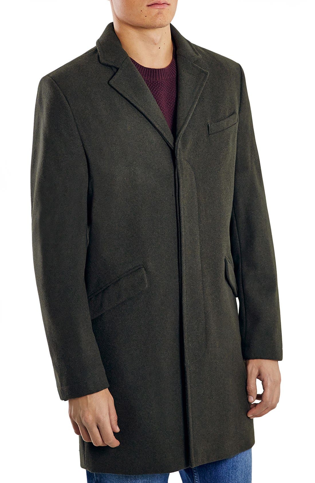 Topman Olive Wool Blend Topcoat Nordstrom