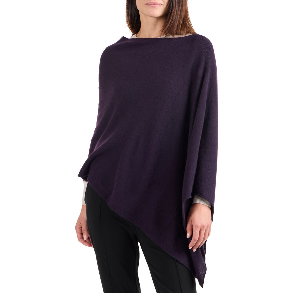 Amicale Asymmetrical Hem Cashmere Poncho In Dark Purple