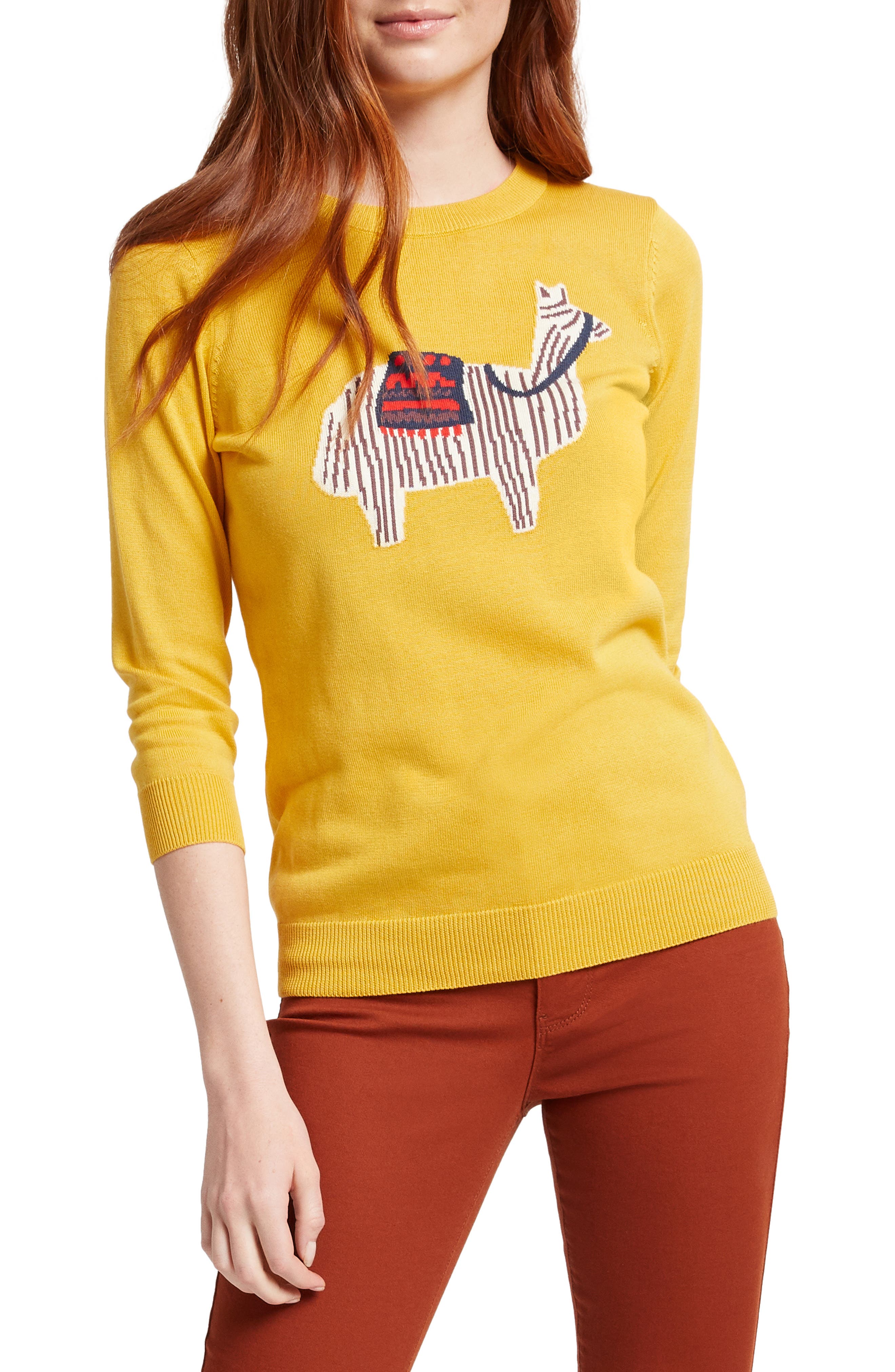 Plus Size Modcloth Llama Intarsia Sweater, Yellow