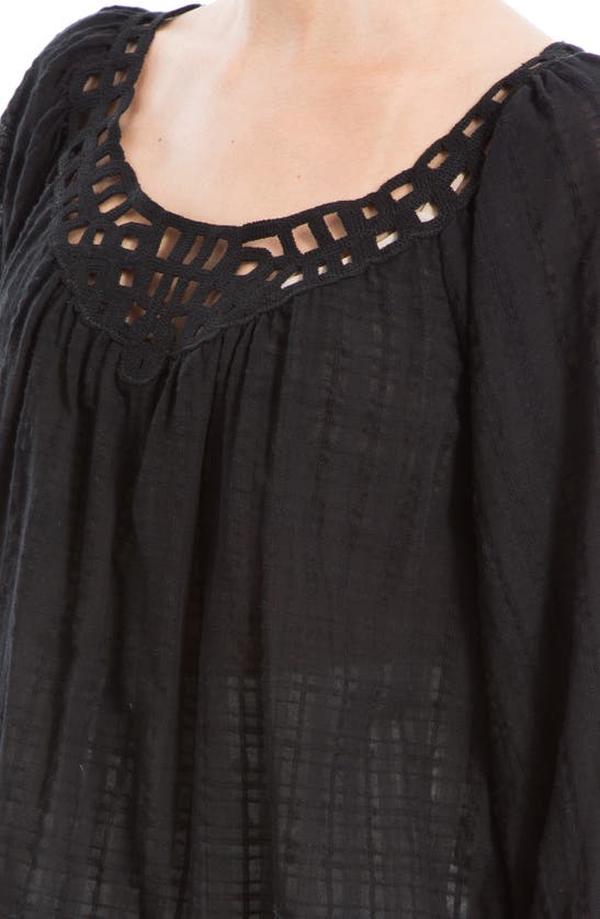 Max Studio Openwork Bubble Sleeve Top In Black